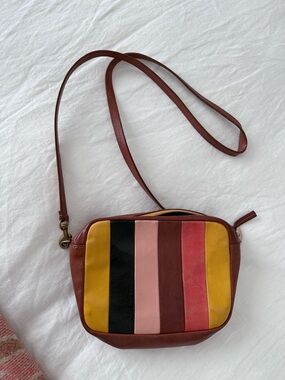 Striped Multi-Color Leather Crossbody Bag in Brown and Yellow